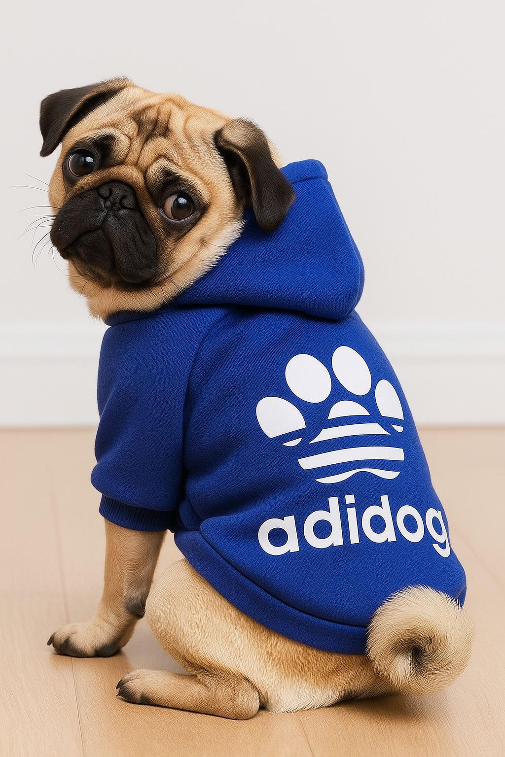 Moletom azul pet Adidog, confortável para cães no frio
