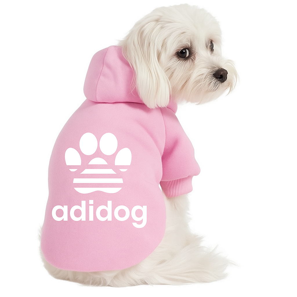 Roupa rosa pet Adidog para cachorros e gatos, fofa e quentinha

