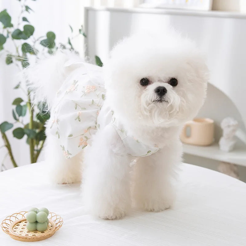 Roupa pet para Cães e Gatos Vestido Floral Branca