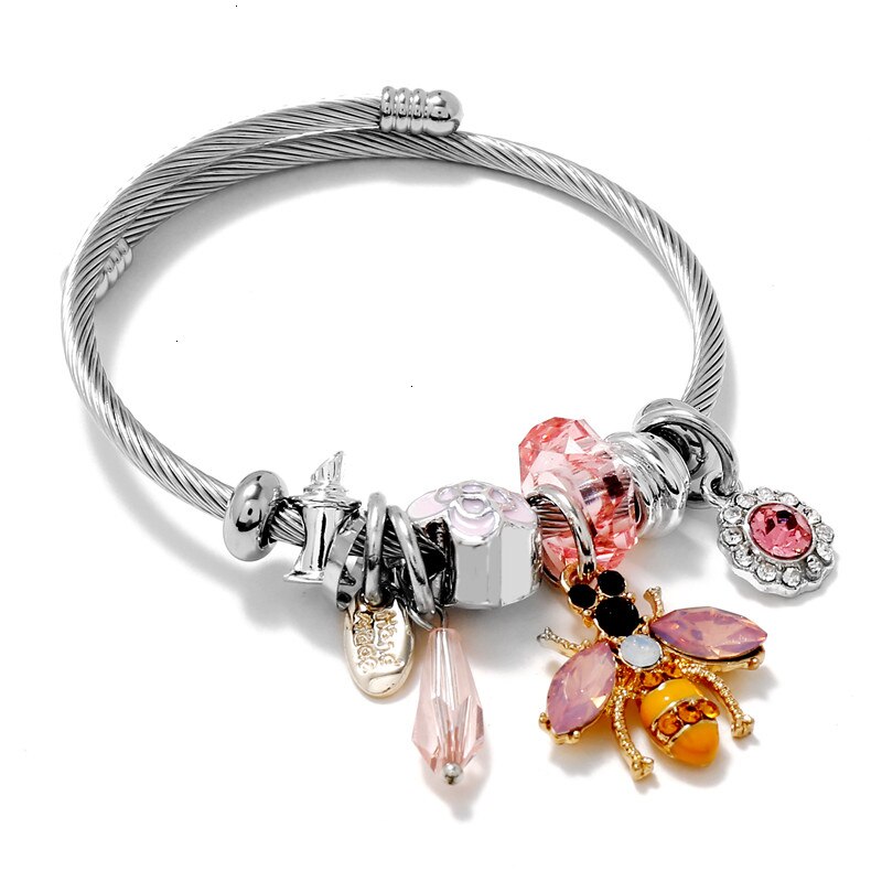Bracelete de Crystal abelhinhas com Charms