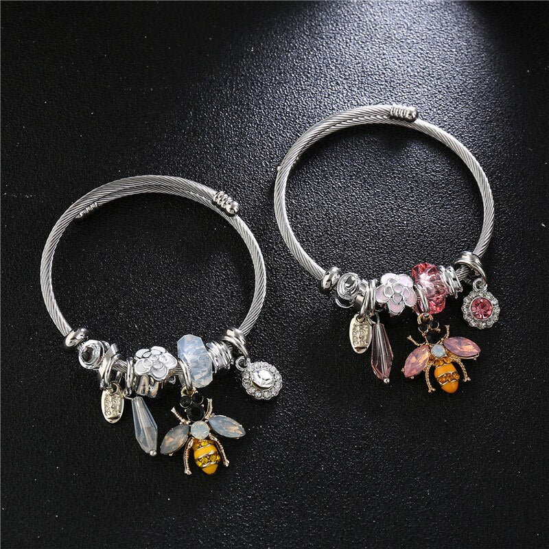 Bracelete de Crystal abelhinhas com Charms