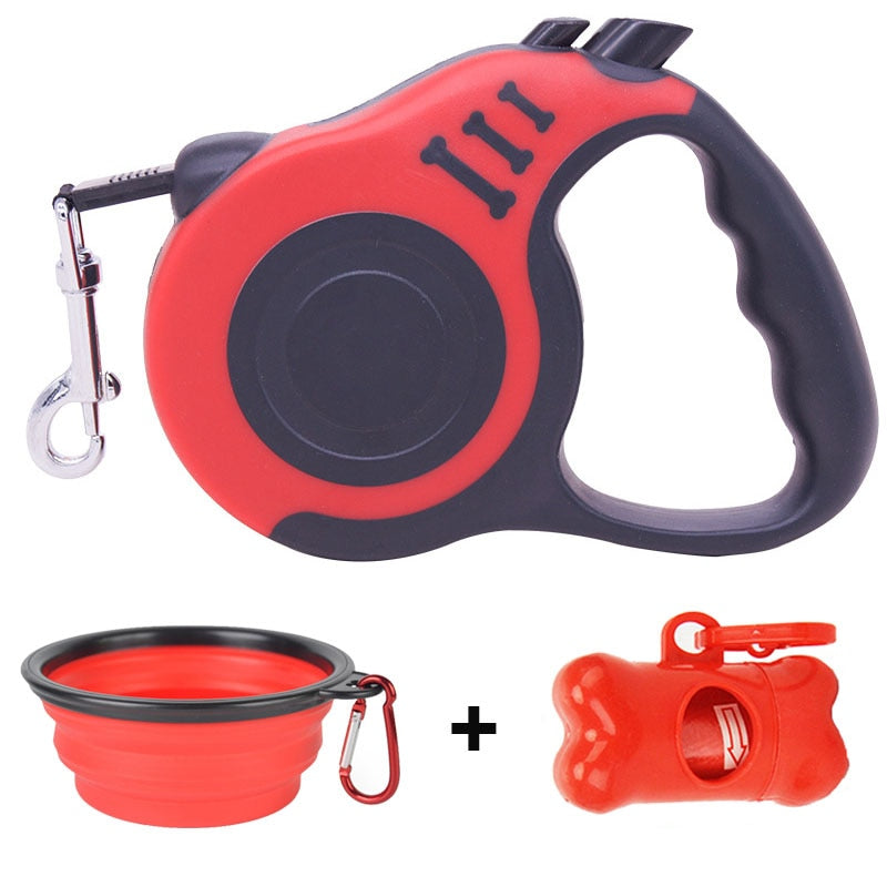 Kit passeio pet Guia Retrátil, Porta Saquinho Higiênico e Tigela Retrátil